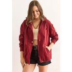 Olalook Kadın Bordo Taş Cepli Fermuarlı Çıtçıt Detaylı Gabardin Ceket CKT-19000419