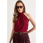 Olalook Kadın Bordo Yaka Düğmeli Halter Yaka Dökümlü Bluz BLZ-19002673