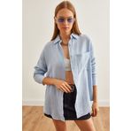 Olalook Kadın Buz Mavisi Oversize Basic Müslin Gömlek GML-19001217