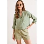 Olalook Kadın Çağla Yeşili Cepli Crop Müslin Bluz BLZ-19003315