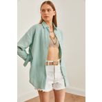Olalook Kadın Çağla Yeşili Oversize Basic Müslin Gömlek GML-19001217