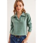 Olalook Kadın Çağla Yeşili Polo Yaka Selanik Bluz BLZ-19002810