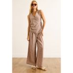 Olalook Kadın Camel Anvelop Bluz Pileli Pantolon Takım TKM-19000423