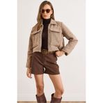 Olalook Kadın Camel Cepli Astarlı Şardonlu Kaşe Ceket CKT-19000495