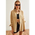Olalook Kadın Camel Oversize Basic Müslin Gömlek GML-19001217