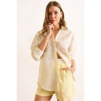Olalook Kadın Çizgili Sarı Gizli Patlı Poplin Gömlek GML-19000867