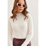 Olalook Kadın Ekru Dik Yaka Dökümlü Soft Touch Bluz BLZ-19002758