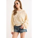 Olalook Kadın Ekru Geometrik Detaylı Loose Fit Mevsimlik Triko Bluz BLZ-19003327