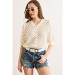 Olalook Kadın Ekru Minik Baklava Ajurlu Crop Mevsimlik Hırka HRK-19000495