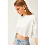 Olalook Kadın Ekru Modal Tuşeli Yumuşak Dokulu Crop Bluz BLZ-19002531