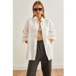 Olalook Kadın Ekru Oversize Basic Müslin Gömlek GML-19001217