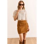 Olalook Kadın Ekru Yaka Detaylı Ajurlu Crop Triko Bluz BLZ-19003121