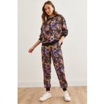 Olalook Kadın Floral Siyah Basic Eşofman Takımı ETKM-0000069