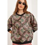 Olalook Kadın Geometrik Siyah Basic Yumuşak Dokulu Salaş Sweatshirt SWT-19000457