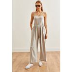 Olalook Kadın Gri Beli Lastikli Askılı Yumuşak Dokulu Tulum TLM-19000155