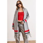 Olalook Kadın Gri Püsküllü Panço Hırka HRK-19000338
