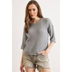 Olalook Kadın Gri Saç Örgü Ajurlu Loose Fit Mevsimlik Triko Bluz BLZ-19003225