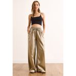 Olalook Kadın Haki Beli Lastikli Cepli Saten Pantolon PNT-19000364