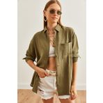 Olalook Kadın Haki Oversize Basic Müslin Gömlek GML-19001217
