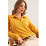 Olalook Kadın Hardal Polo Yaka Selanik Bluz BLZ-19002810