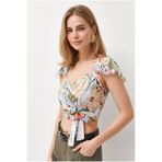 Olalook Kadın Jungle Çok Renkli Yandan Fermuarlı Crop Krep Bluz BLZ-19003350