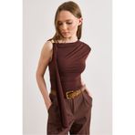 Olalook Kadın Kahverengi Aksesuar Detaylı Drape Sandy Bluz BLZ-19003242
