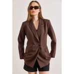 Olalook Kadın Kahverengi Astarlı Çift Düğmeli Poliviskon Blazer Ceket CKT-19000465