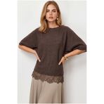 Olalook Kadın Kahverengi Bisiklet Yaka Dantel Detaylı Loose Fit Triko Bluz BLZ-19003356