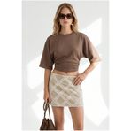 Olalook Kadın Kahverengi Bisiklet Yaka Yarasa Drape Detaylı Crop Bluz BLZ-19003386