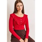 Olalook Kadın Kırmızı Fırfırlı Patlı Kaşkorse Bluz BLZ-19001667