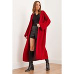 Olalook Kadın Kırmızı Manşeti Katlamalı Maxi Triko Hırka HRK-19000297