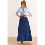 Olalook Kadın Koyu Mavi A Form Cepli Maxi Denim Etek ETK-19000357