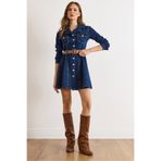 Olalook Kadın Koyu Mavi Kemerli Volanlı Cepli Mini Denim Elbise ELB-19002554