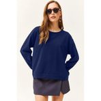 Olalook Kadın Lacivert Basic Yumuşak Dokulu Salaş Sweatshirt