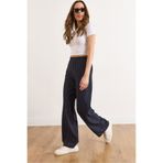 Olalook Kadın Lacivert Beli Bantlı Cepli Çizgili Bol Paça Pantolon PNT-19000386