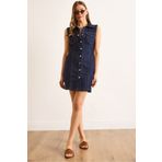Olalook Kadın Lacivert Cepli Çıtçıtlı Mini Denim Elbise ELB-19002491