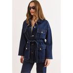 Olalook Kadın Lacivert Kuşaklı 4 Cepli Denim Ceket CKT-19000503