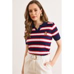 Olalook Kadın Lacivert Polo Yaka Ayıcık Nakışlı Mevsimlik Triko Bluz BLZ-19003283