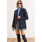 Olalook Kadın Lacivert Tek Düğmeli Astarlı Cep Kapaklı Premium Blazer Ceket CKT-19000395
