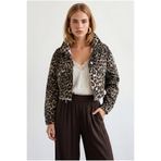 Olalook Kadın Leopar Taş Ham Kesim Crop Denim Ceket CKT-19000531