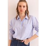 Olalook Kadın Mavi Tek Cepli Regular Fit Pamuk Gömlek GML-19001307