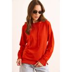 Olalook Kadın Mercan Kapüşonlu Yumuşak Dokulu 2 İp Sweatshirt SWT-19000719