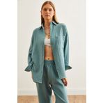 Olalook Kadın Mint Yeşili Oversize Basic Müslin Gömlek GML-19001217