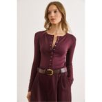 Olalook Kadın Mürdüm Çıtçıt Detaylı Yumuşak Dokulu Hırka Bluz BLZ-19003142
