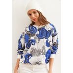 Olalook Kadın Palmiye Saks Mavi Basic Yumuşak Dokulu Salaş Sweatshirt SWT-19000457