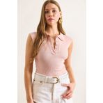 Olalook Kadın Pembe 5 Düğmeli Polo Yaka Esnek Pamuk Bluz BLZ-19003045