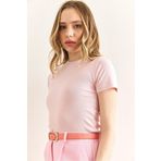 Olalook Kadın Pembe Bisiklet Yaka Basic Tişört TSH-19000916