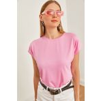 Olalook Kadın Pembe Yarasa Örme Viscon Bluz BLZ-19001916