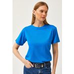 Olalook Kadın Saks Mavi Bisiklet Yaka Basic Tişört TSH-19000774