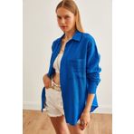 Olalook Kadın Saks Mavi Oversize Basic Müslin Gömlek GML-19001217
